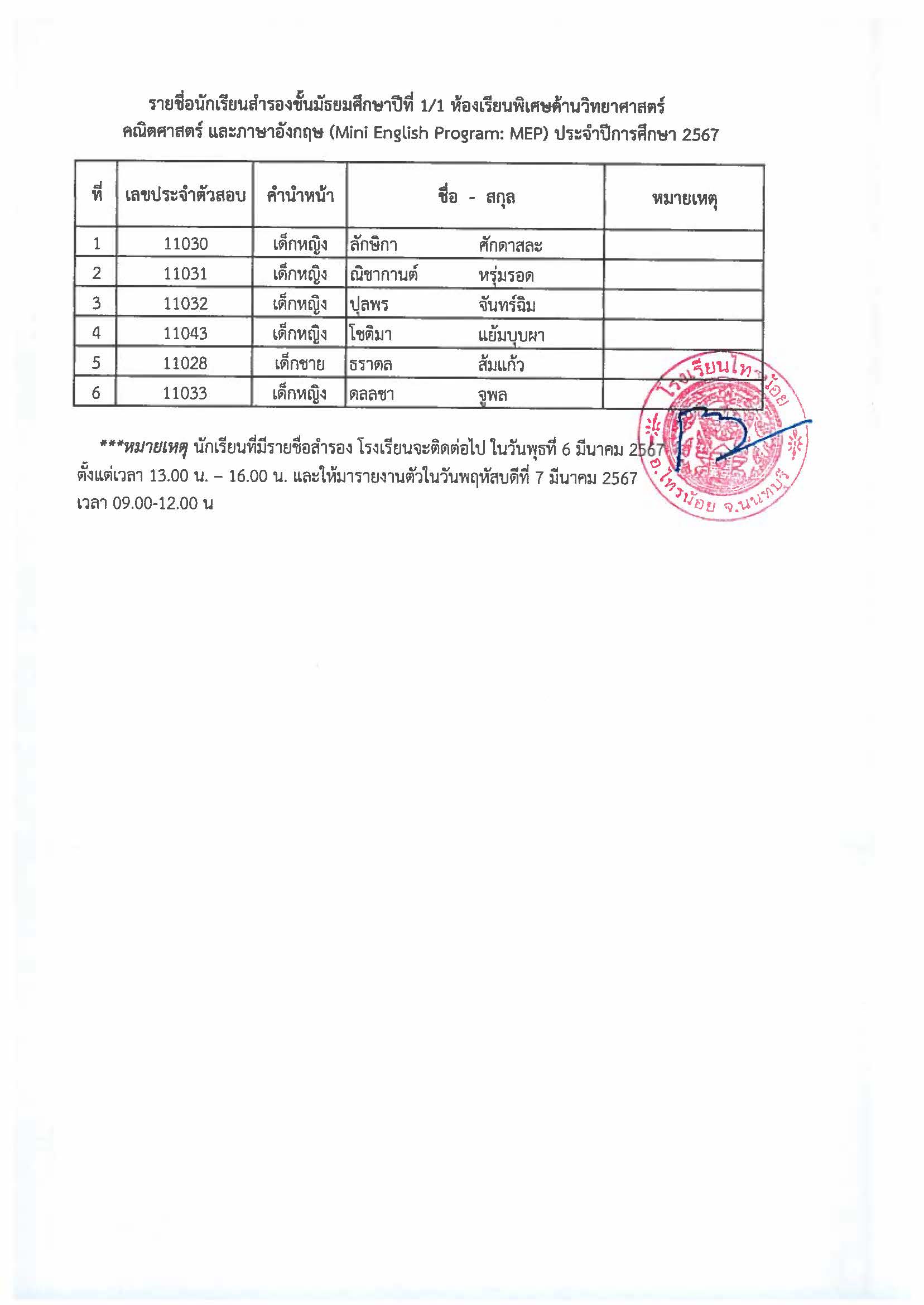 ประกาศรายชื่อนักเรียนที่ผ่านการสอบคัดเลือก Page 3