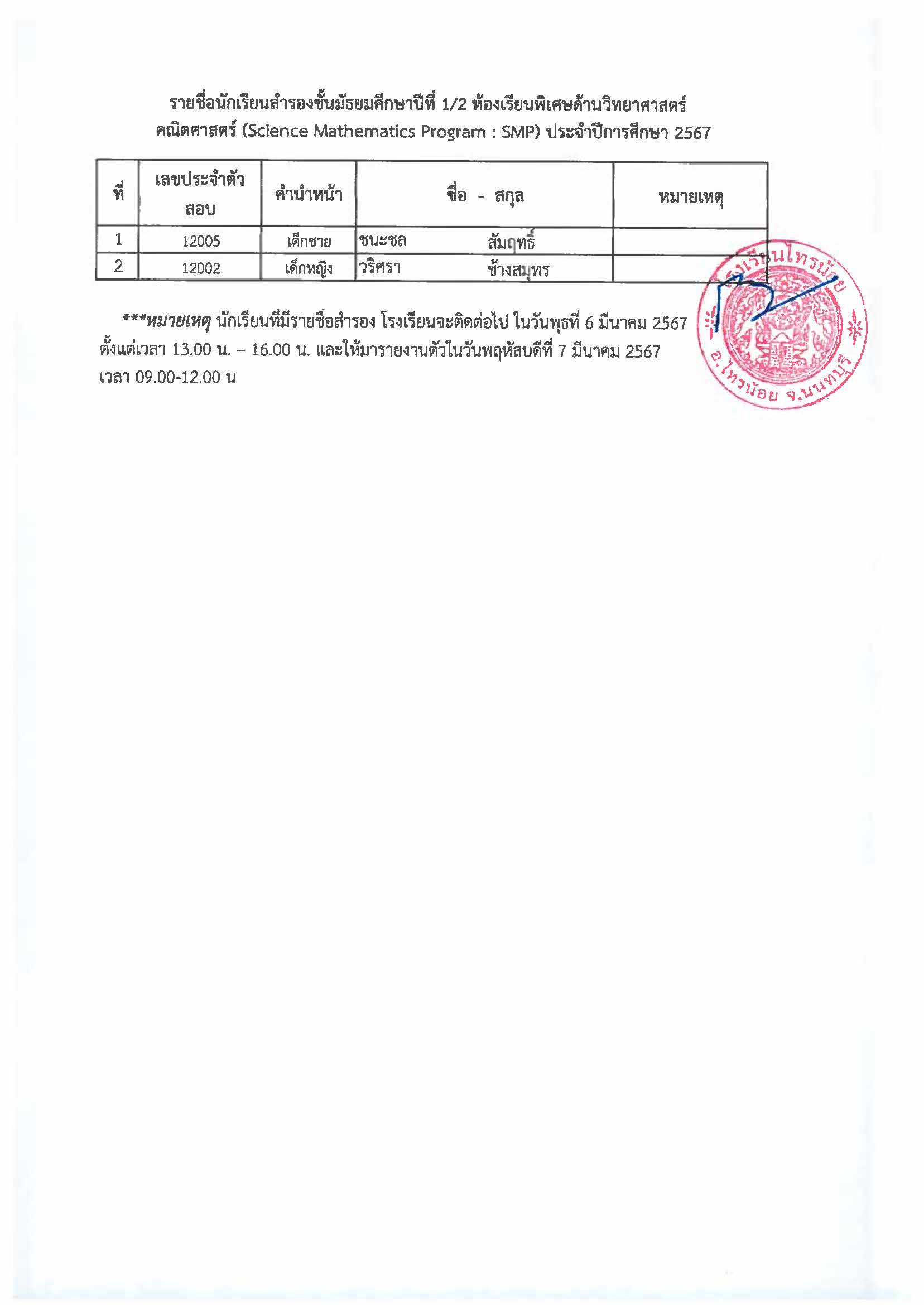 ประกาศรายชื่อนักเรียนที่ผ่านการสอบคัดเลือก Page 5